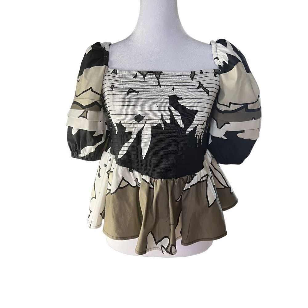 Autumn Adeigbo X Neiman Marcus Women's Puff Sleeve Smock Peplum Floral Top 8 NWT